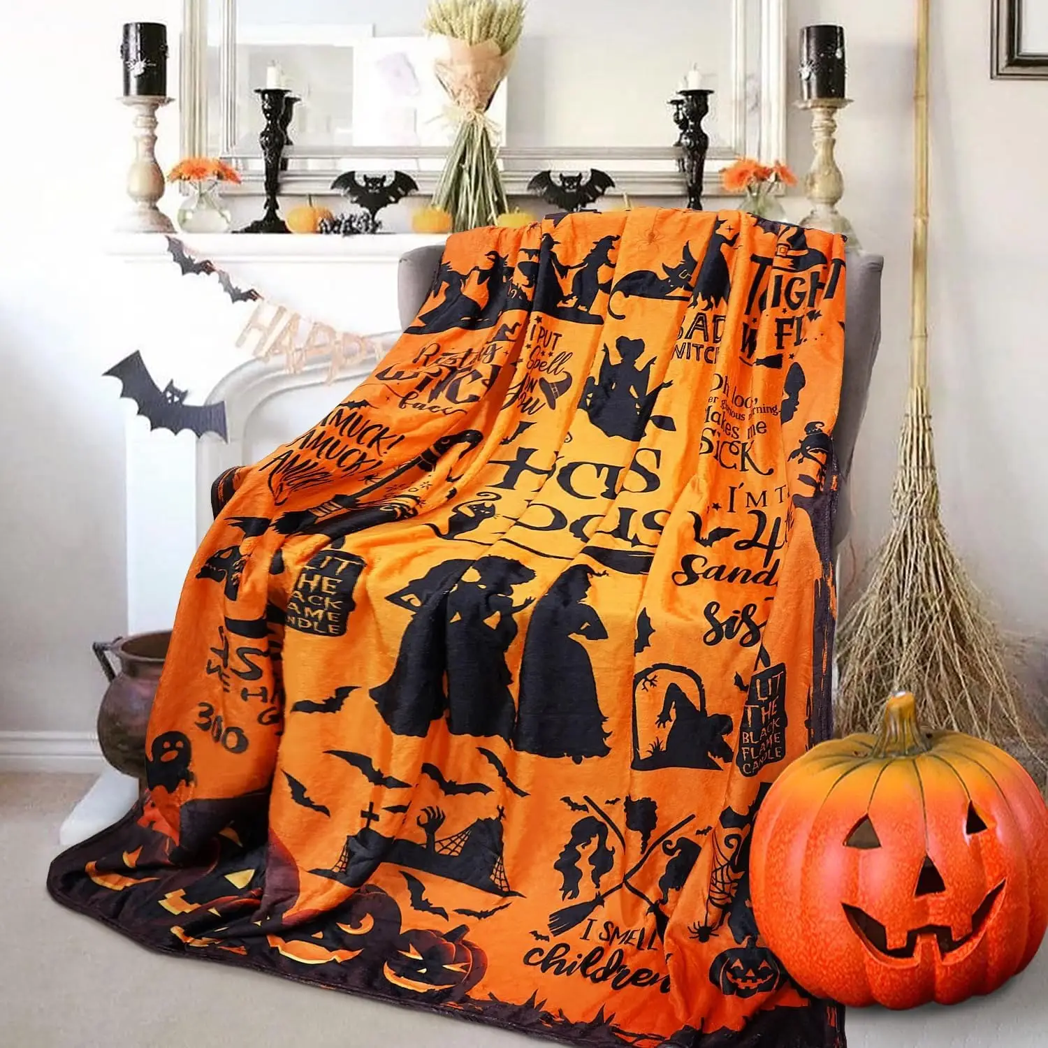 FJTP Witch Movie Blanket Horror Halloween Cozy Fuzzy Plush Throw Blankets for Women Witch Flannel Fleece Blankets for Couch Sofa Bed Bedroom Chairs Do