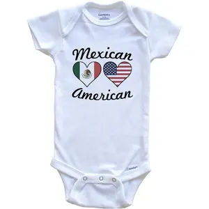 Gerbera Really Awesome Shirts Mexican American Flag Hearts One Piece Baby Bodysuit Romper Newborn 100% Cotton Soft Skin Friendly Roomy Crotch Secure Snap Closures