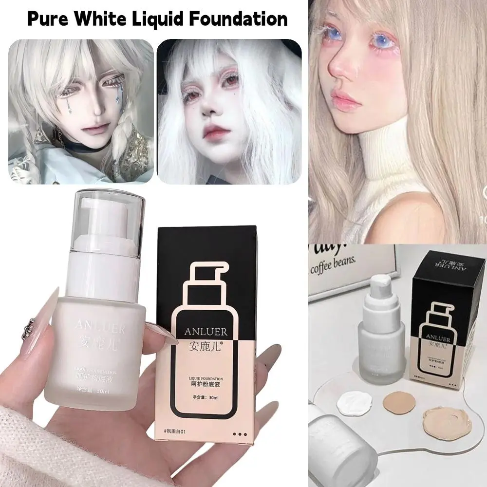 Pure White Liquid Foundation Primer Concealer Face Makeup Base Cream Waterproof Matte Full Coverage for Cosplay Halloween Stage