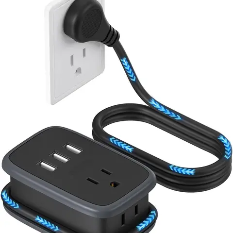 NTONPOWER Compact & Space-Saving Travel Power Strip - USB Multi Plug Wall Outlet Extender, 2-Outlet, 3FT Wrapped Flat-Plug Cord, Non-Surge 1 USB-C Port 45° Angled Design Charger, Black Travel Adapter