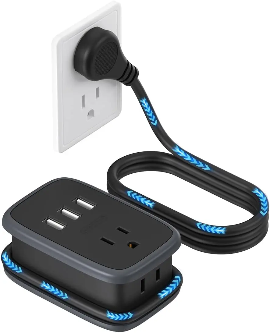 NTONPOWER Compact Travel Power Strip Accessories - 2 Outlets Wall Outlet Extender, 3FT Wrapped Flat Plug Extension Cord, Non-Surge Protector USB Multi Plug for Cruise Ship, Hotel (Black), Usb Chargers, Indoor