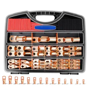 120PCS Battery Cable Ends AWG 1 2 4 6 8 1/0 2/0 Gauge, 60PCS Heavy Duty Copper Wire Lugs Kit, Battery Cable Terminal Connectors Assortment with 60PCS 3:1 Heat Shrink Tubing