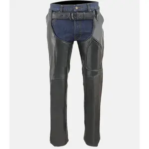 Men’s Classic Black Leather Chaps with Thigh Patch Pocket