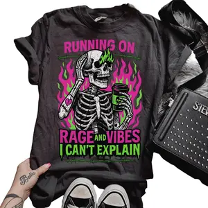 Running on Rage and Vibes Shirt, Funny skeleton shirt, Coffee skeleton, Spooky skeleton coffee rage shirt, Sarcastic shirt(Hoodie)/(Sweatshirt)