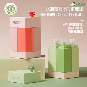 4 in 1 Leak Proof Travel Bottles, Four Refillable Toiletry Containers for Shampoo Lotion - Travel Size Empty Squeeze Bottles with Labels for Travel Gym Camping ( 33 Milliliters)