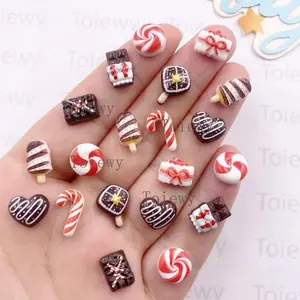 30pcs Mixed Resin Ornament Mini Colorful Christmas Decor Cartoon Magic Wand Cake Popsicle Figurine Flat back Stone Art Scrapbook DIY Christmas Crafts Accessories