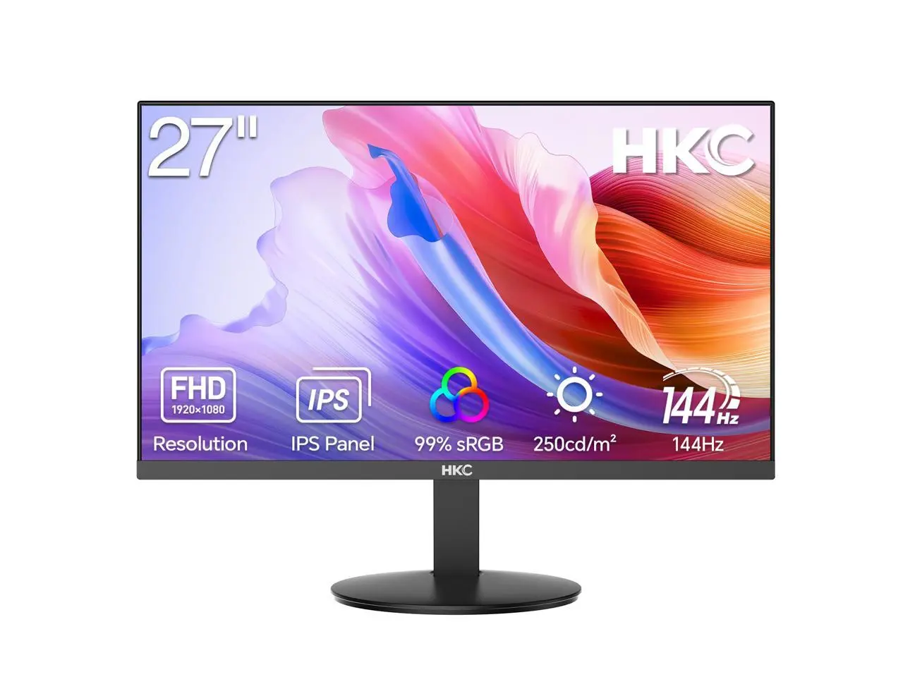 HKC V2718S 27" 1920 x 1080 144Hz FHD IPS Gaming Compuer Monitor, 1080P Display with 99% sRGB, HDMI & VGA Ports, 5ms GTG, Wide 178° View, Hardware Low Blue Light, Adjustable Tilt, VESA Mount - Black