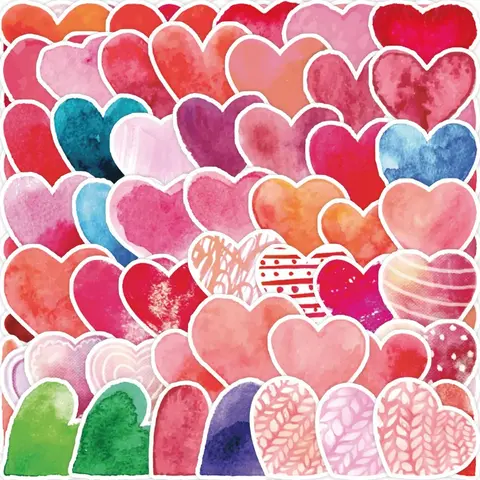 Heart Pattern Decorative Sticker, 50pcs Waterproof Decoration Sticker, Decal Sticker for Laptop, Guitar, Water Bottle, Skateboard &, Aesthetic Stickers, Sticker Packs