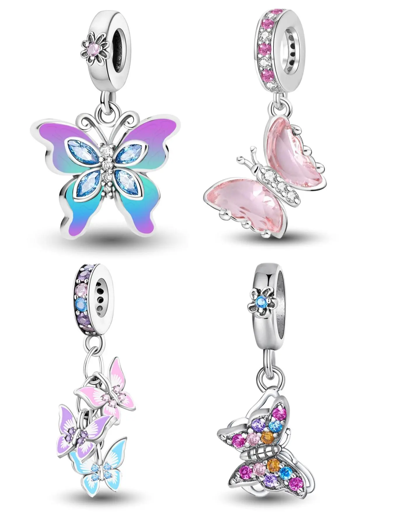 Butterfly Design Charms, Fashionable Charms, Colorful Zircon Butterfly Beads Pendant Charms for Women, Fashion Accessories for Bracelet & Necklace Making