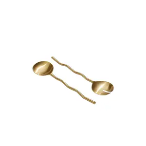 Fazeek Wave Salad Servers Set Of 2 in Matte Brass