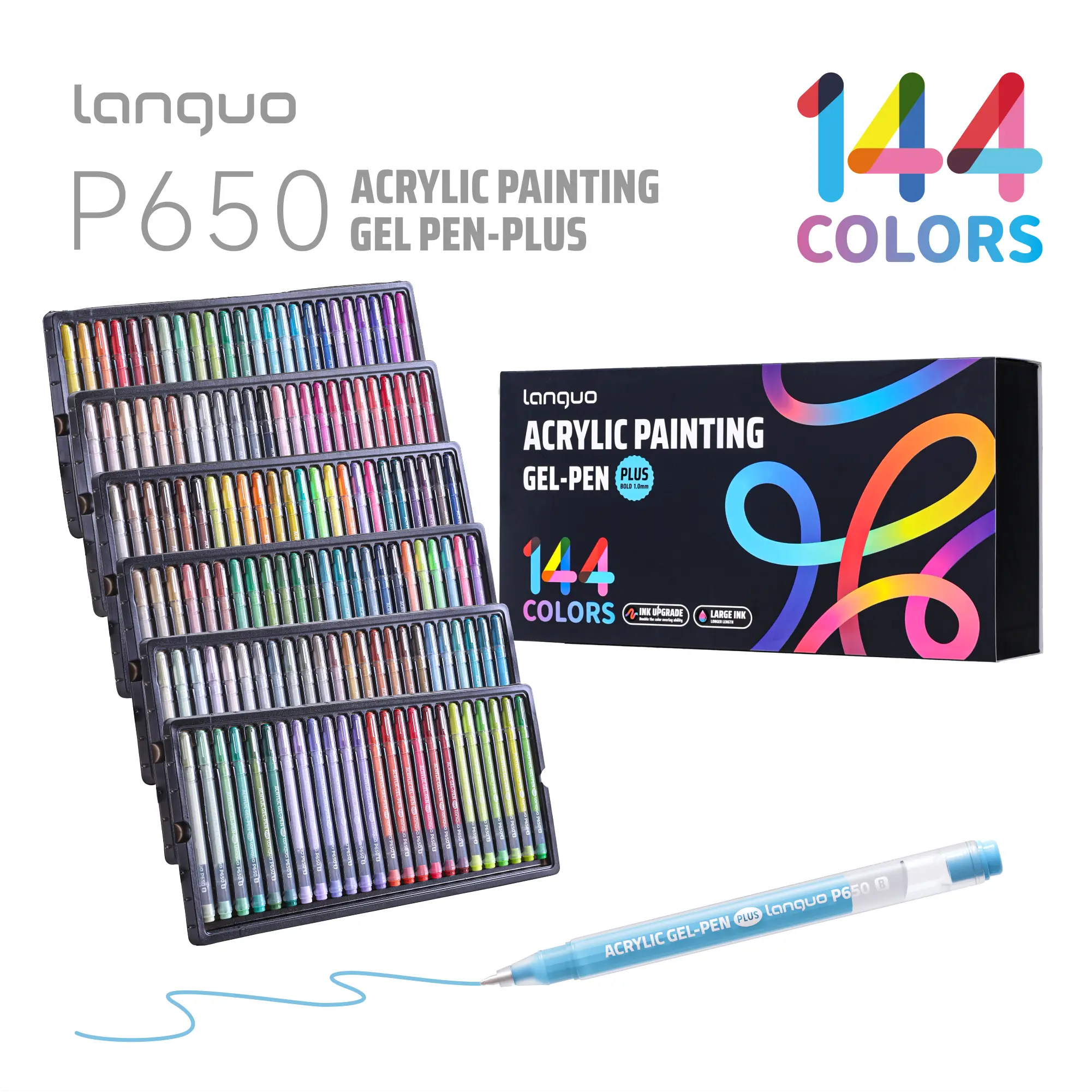 【BUY 1 GET 2 FREE GIFT】Languo 144-Color Acrylic Gel Pens! XL Ink Capacity for Adult Coloring Premium PLUS Retractable Paint Pens office professional blank