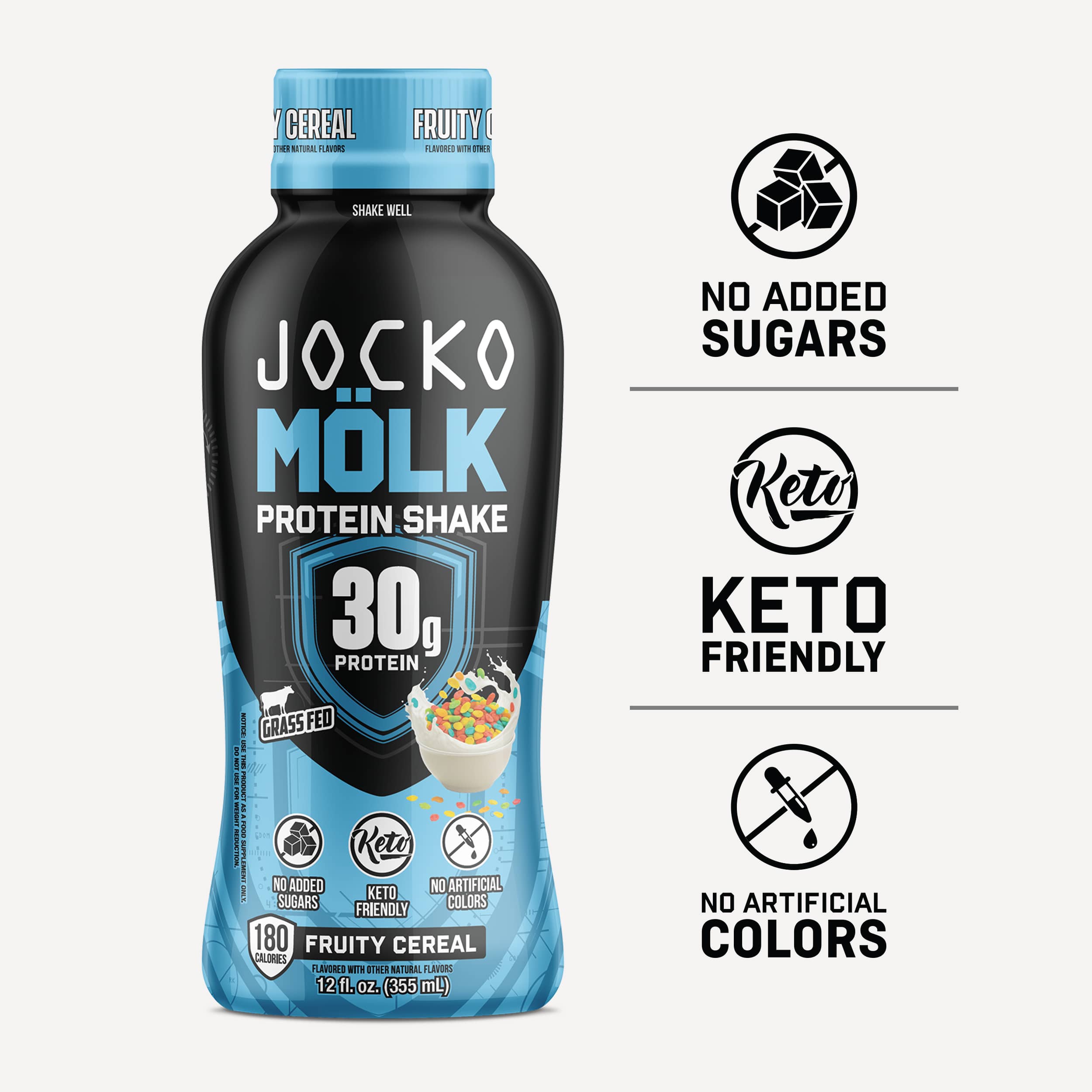 Jocko Mölk Grass-Fed Protein Shakes 30g Protein 12oz Ready-to-Drink Keto Friendly No Added Sugar 12-Pack Energy Sport Ch