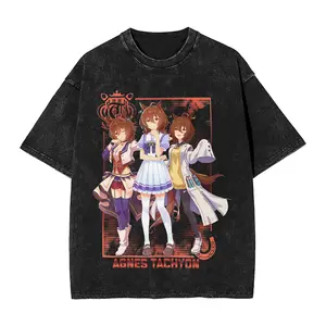 valentine shirts  Washed T Shirts Uma Musume Copano Rickey Hip Hop 3Vintage T-Shirt Oversize  Streetwear Cotton Printed Top Tee Shirt for Men Women