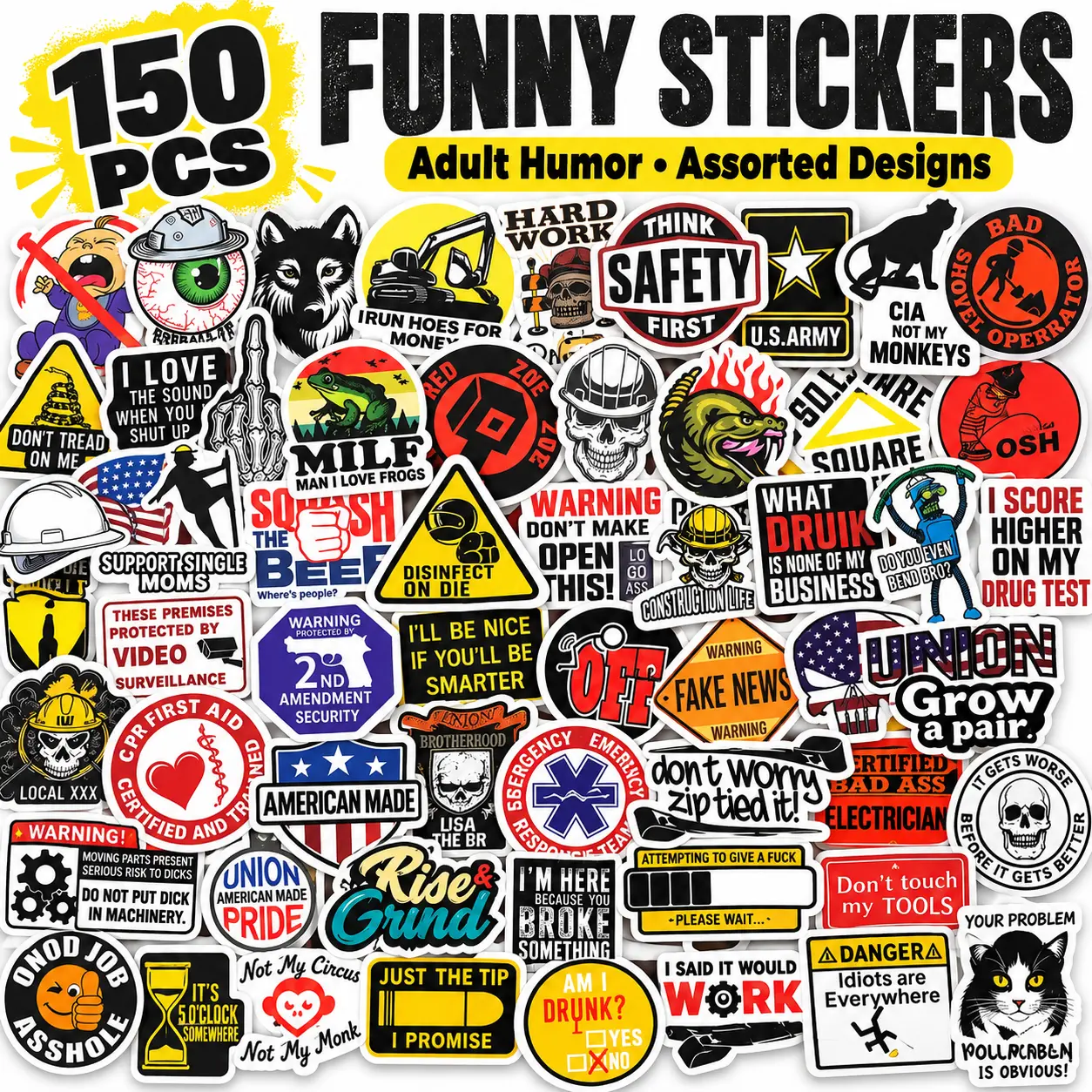 150 Pcs Funny Stickers for Adults (Dirty) Meme Water Bottles Sticker Pack Waterproof Cool Decals for Laptop, Hard Hats, Sarcastic, Scrapbooking Decals (Funny)