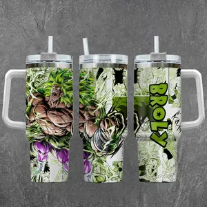 [DBZ] Broly Legendary Green Super Saiyan 20oz & 40oz Tumbler With Handle – Anime Gaming Style Stainless Steel Cup, Insulated Iced Coffee Travel Mug, Gift For Otaku & Anime Fans