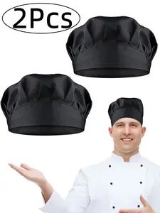 2Pcs-Adjustable Chef Hat Set with Elastic Band, Breathable Polyester, Reusable, Suitable for Kitchen and Food Service Professionals