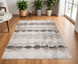 212 MAIN 4 x 6 ft. Low Pile Modern Abstract Distressed Rectangle Area Rug, Beige & Brown, Stain Resistant Rug, Low Pile Rug