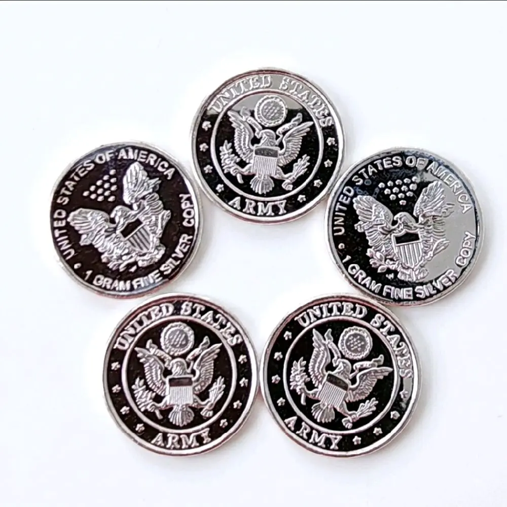 Lot of 5 One Gram .999 Silver Army Design Rounds