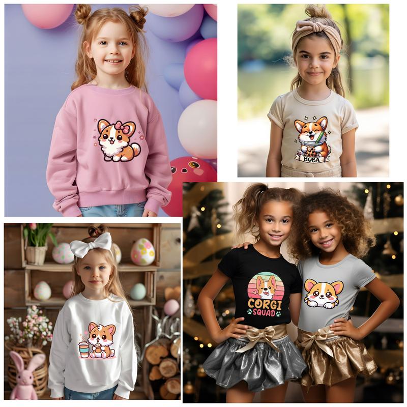 20 Sheet Cute Corgi Dogs Kids Girls Iron On Transfer T-Shirt Stickers Iron Heat Transfer Direct to Film DTF Transfers Ready to Press for T-Shirts/Bag/Pillow
