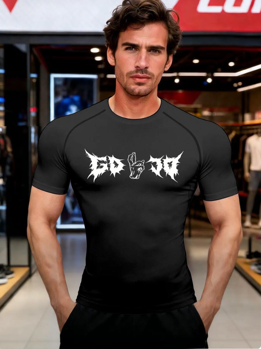 Go Jo Men's Gothic Death Metal Compression Shirt Quick Dry Athletic Workout Rash Guard for Intense Training Sessions