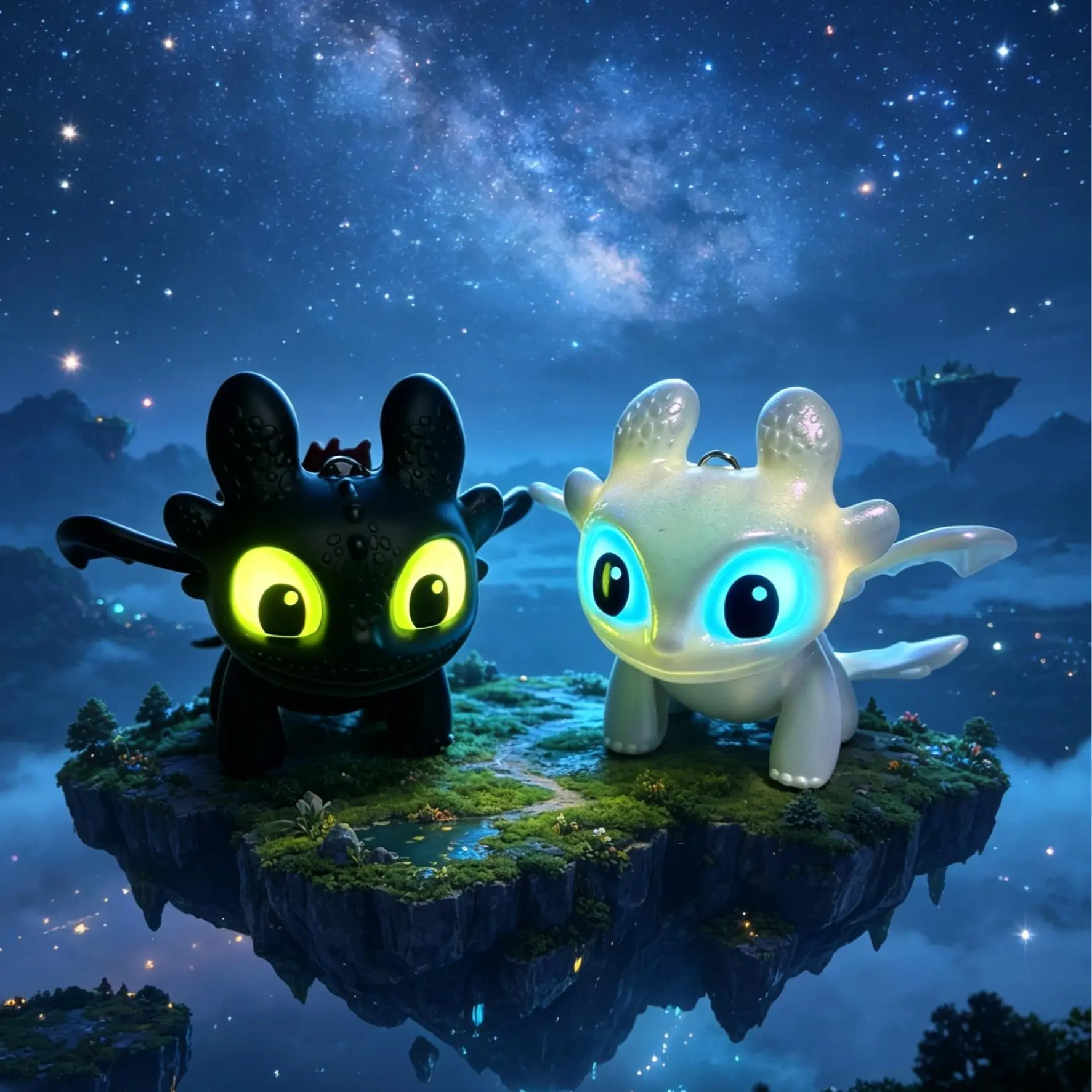 Toothless & Light Fury Shake-Activated Glowing Eyes Figurine Keychain, How To Train Your Dragon Cute Dragon Mini Ornament, Dual Use Desktop Table Decor & Bag Key Pendant, Portable Cartoon Collectible Gift For Dragon Fans and Couples Bedroom