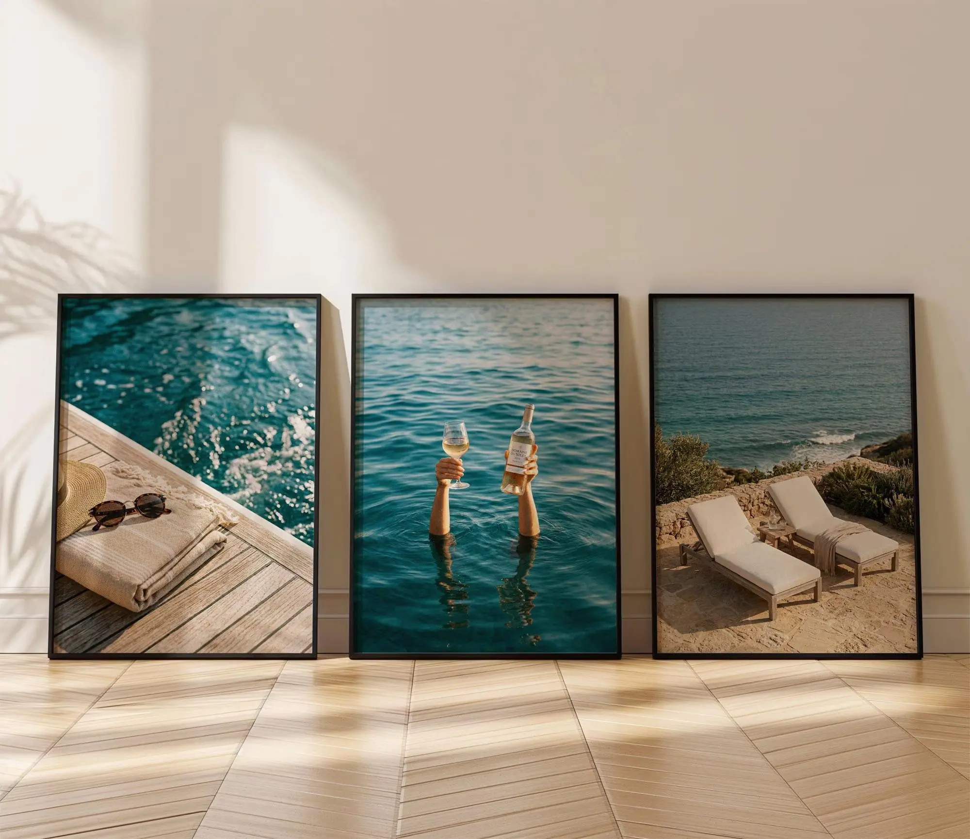 3-Piece Unframed Coastal Wall Artwork - High Resolution Mediterranean Riviera Decor Prints, Water Resistant Old Money Summer Aesthetic Posters for Beach House Quiet Luxury Home Decor
