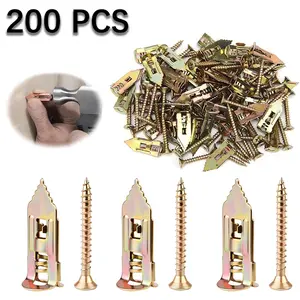 200PCS/100PCS Self-Drilling Drywall Anchors Kit No Drill Needed Easy Hang for Home & Office Includes 100 Anchors 100 Screws for Quick Install Adjustable Hooks & Bracket