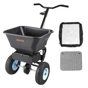 VEVOR Lawn Spreader, 100LBS Capacity, Walk-Behind Push Spreader, 0-9.8ft Spreading Width, 13 in All Terrain Pneumatic Tires, Fertilizer Spreaders with Hopper Grate, for Seed Salt Ice Melt