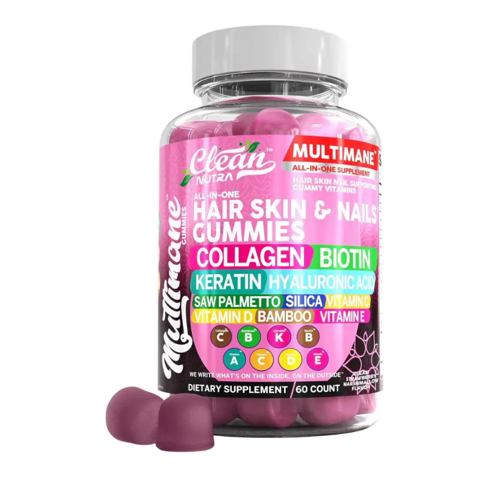 Biotin Collagen Keratin Gummies | Hair Skin and Nails Vitamins for Women | Hyaluronic Acid Bamboo Vitamin A C D3 E Folate with Saw Palmetto Silica B12