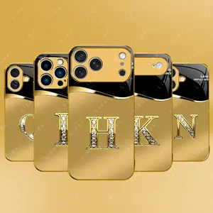 Suitable for iPhone 17 16 15 14 13 12 11 Samsung S25 S24 S23 S22New high-end gold letter glass mobile phone case metallic paint electroplated gold glass mobile phone case affordable price anti-drop anti-fingerprint 995