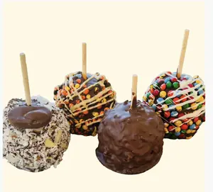 Snack Time 4 Pack Gourmet Caramel Apple: Almond BAR, Peanut Butter Piece, Space Crunch, & Rainbow Chocolate Gems