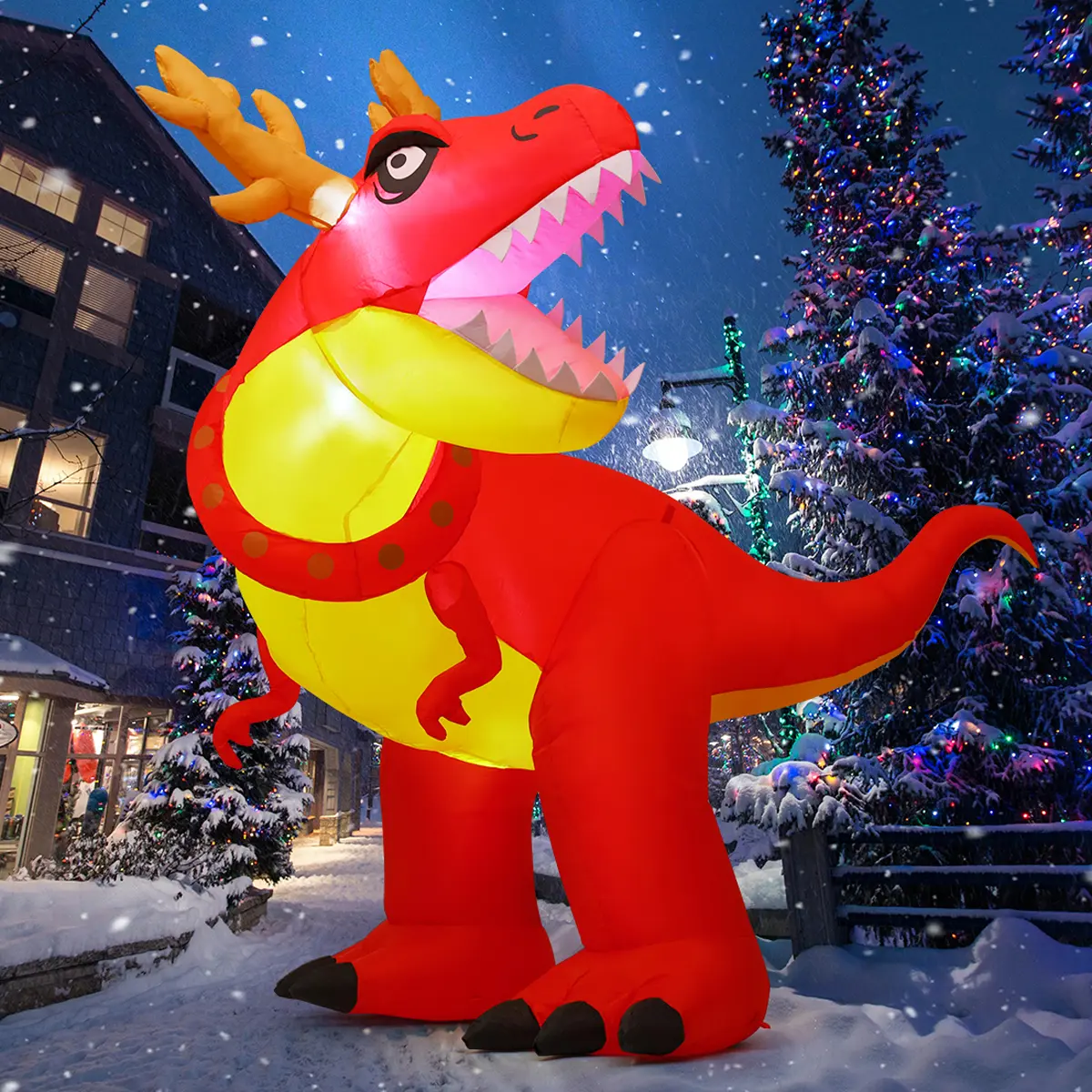 COMIN 6 FT Christmas Inflatables Outdoor Decorations Blow Up Antlers Dinosaur Inflatable with Built-in LEDs for Christmas Indoor Outdoor Yard Lawn Garden Decorations Metal Water Proof