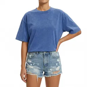 Yito Life Women’s Relaxed Fit Acid-Washed T-Shirt, Heavy Cotton Short Sleeve Crewneck Casual Basic Tee