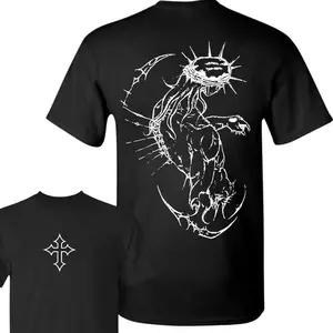 JJBA Jesus Pump Cover – Oversized Gym T-Shirt Featuring Cross Design and Fabric Top Collar, Perfect Menswear Gift for Fitness Enthusiasts and Fans of Christian Apparel