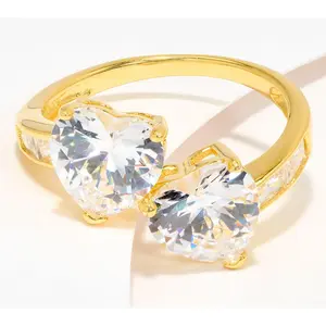 Diamonique Double Heart Ring, Sterling Silver
