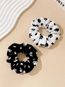 Cute Animal Print Fabric Hair Ties, 2pcs Women's Ponytail Bow Headbands, Daily Wear Large Elastic Hair Accessories