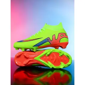 Parent–Child Matching Black/Blue/Yellow Color Football Shoes with Blocked Studs, Soccer Cleats, Competitive Sports Style, Breathable Mesh Upper, Strong Grip for Enhanced Athletic Performance, Ideal for Parent–Child Football Training and Competitions