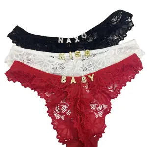 Customized Personalized Name Thong for Women with Sliver or Gold Rhinestone Letters,  - sexy breathable lace Panties - custom distintive Lingerie Gift
