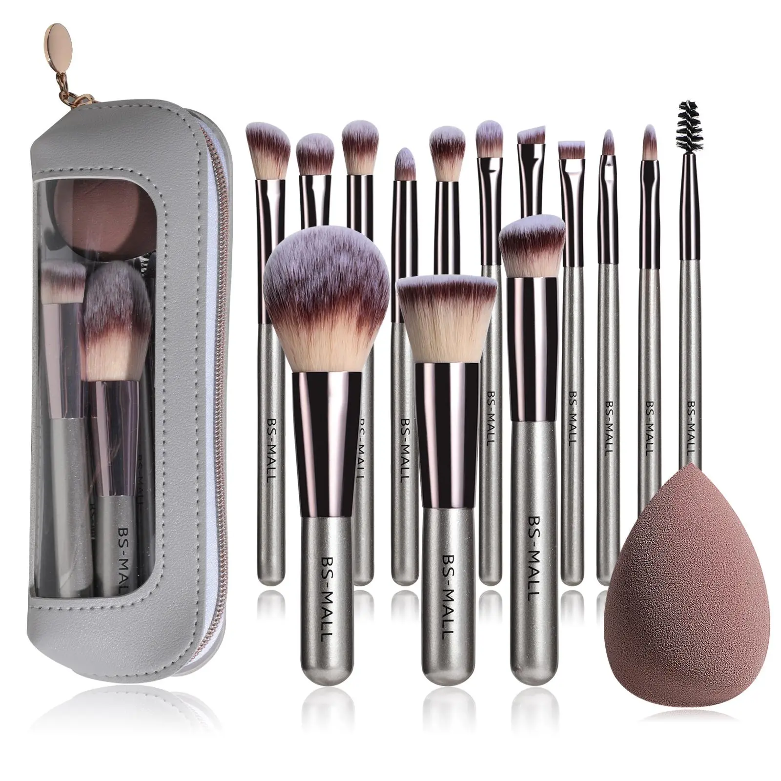 BS-MALL Travel Makeup Brush Set 14 Pcs Premium Synthetic Foundation ...