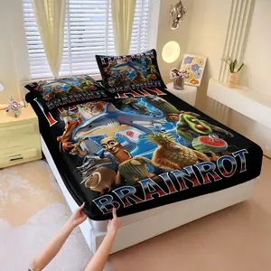 Italian Brainstorming themed Fitted Sheet Set, Soft Bed Sheets,1 Fitted Sheet & 2 Pillowcases without Filler,Absurd and quirky style, trendy memes, nonsensical mix-and-match,Soft and comfortable,Suitable for all seasons, and a great gift for teenagers.