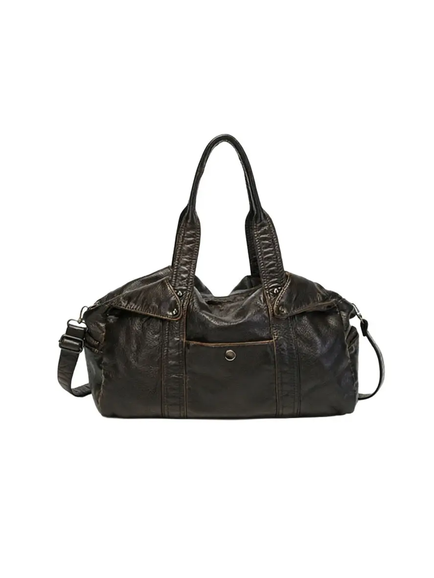 Vintage Distressed Motorcycle Bag, Large Capacity Y2K Women’s Shoulder Crossbody Bag, Washed PU Handheld Tote Bag for Hot Girls