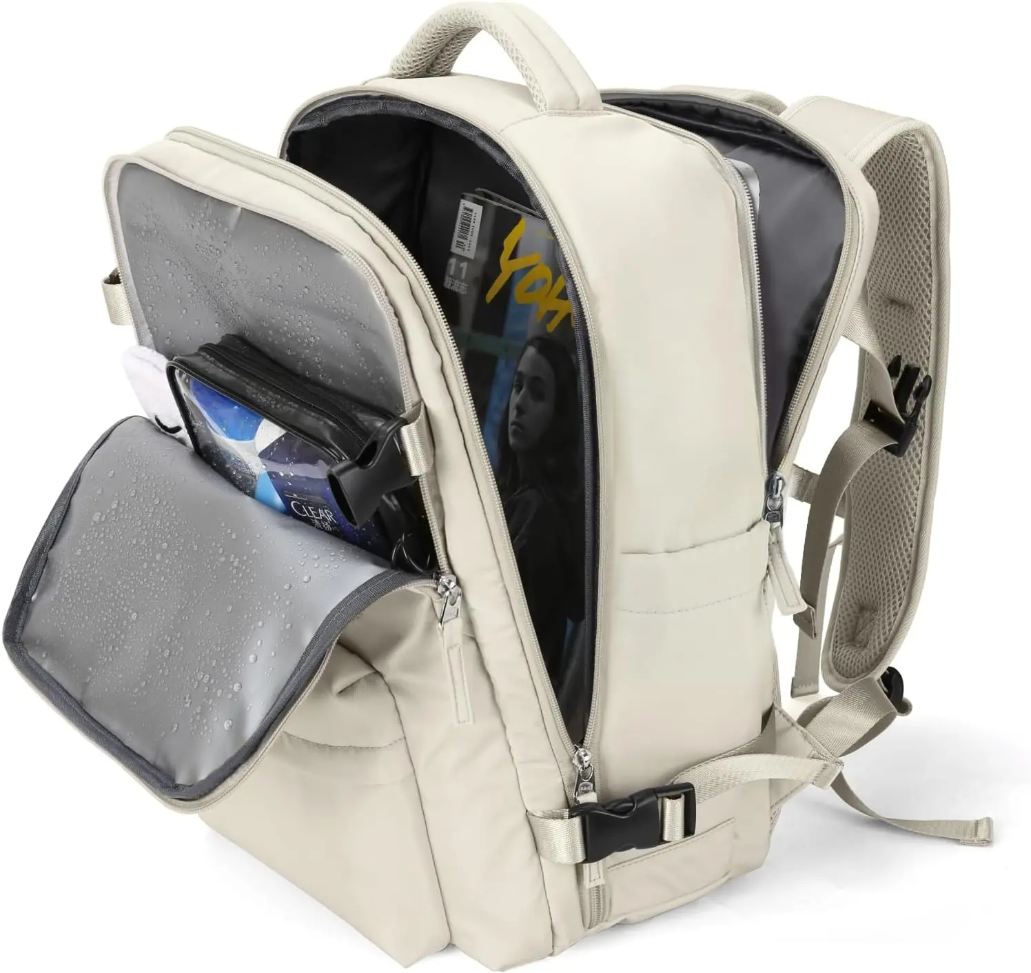 Large Travel Gym Backpack Women Carry On Backpack Flight Approved Hiking Waterproof Rucksack Casual Daypack Laptop bags airplanes Shoes Compartment Personal Item Travel Weekender Bag Essentials Beige