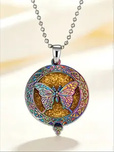 Iridescent Aromatherapy Diffuser Necklace | Rainbow Hollow Out Essential Oil Locket | Anxiety Relief Scent Jewelry for Women Gift with Diffuser Pads