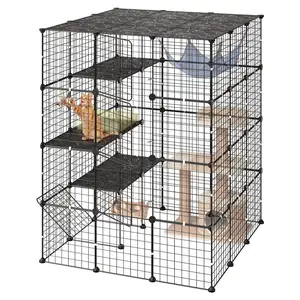 【SummerFinds】VEVOR Cat Cage 4-Tier 104.1x104.1x139.7 cm DIY Cat Playpen Indoor Enclosure, Detachable Metal Wire Kennel Crate with 4 Doors, Large Exercise Place Ideal for 2-3 Cats, Kittens and Small Animals, Black