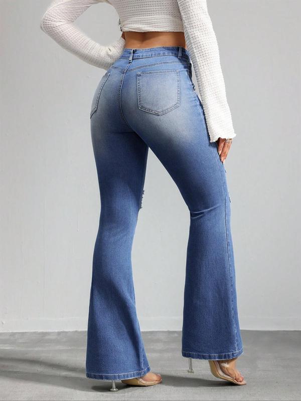 OBlue Jeans Women's Flare Leg Jeans, Casual Comfy High Waist Bell Bottom Trousers for Daily Wear, Ladies Bottoms for All Seasons, Pants