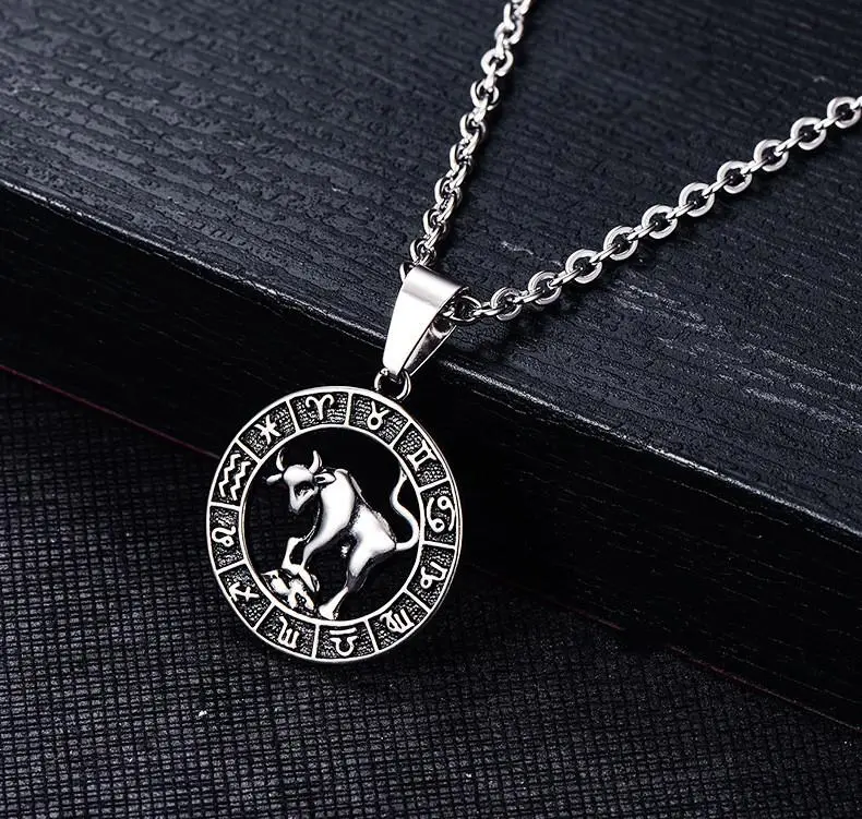 Unisex European-American Stainless Steel Symbolic Cancer Pendant, Round Shape Zodiac Charm for Everyday Wear