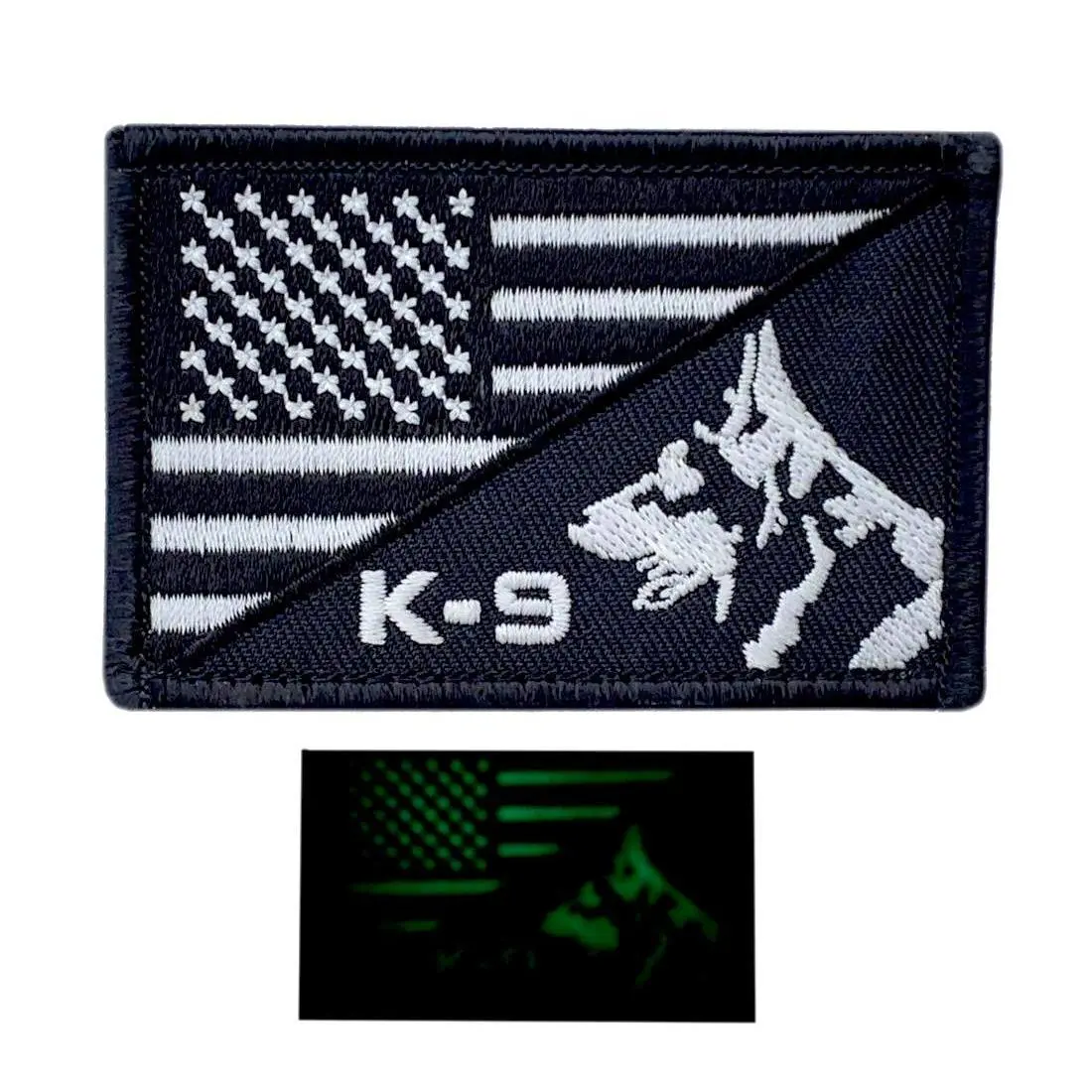 Glow Dark K-9 USA American Flag Tactical Patch [Hook Fastener PK-10]