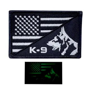 Glow Dark K-9 USA American Flag Tactical Patch [Hook Fastener PK-10]