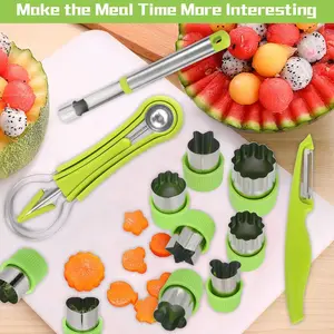 14Pcs Melon Baller Scoop Set 4 in 1 Stainless Steel Fruit Scooper Seed Remover Cutter, Double Sided Melon Baller Spoon, Avocado Cutter, Watermelon Carving Knife for Dig Pulp Separator Fruit Slicer Kitchenware - Home Improvement.