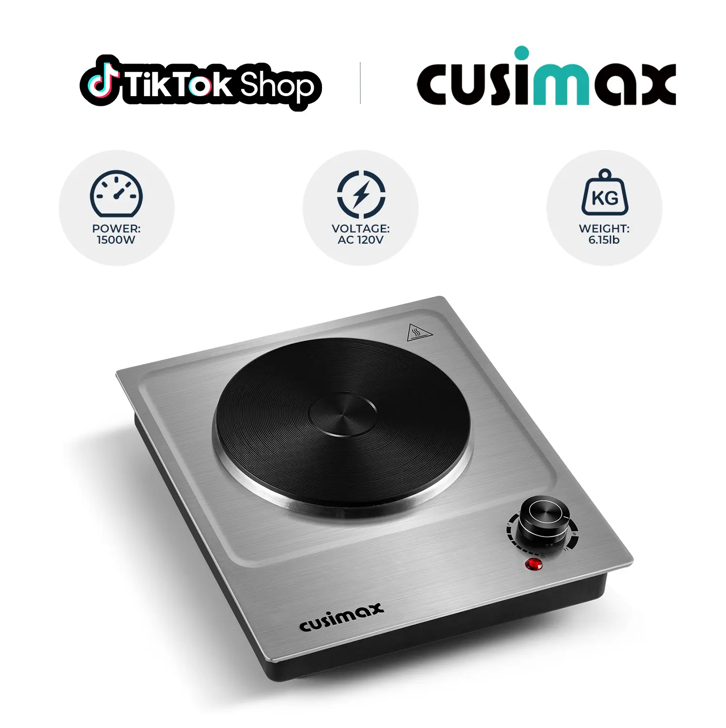 CUSIMAX Portable Adjustable Cast Iron Induction Cooker - Corded US Plug Countertop Single Stove, 11 Power Levels, 1500W Power (200W & Above), Quick Heating, Auto Shut-Off, Stainless Steel Easy-Clean Surface, All Cookware Compatible, SummerFinds tiktokshop